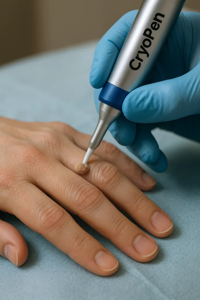 example of cryopen wart removal Banstead treatment on a persons finger