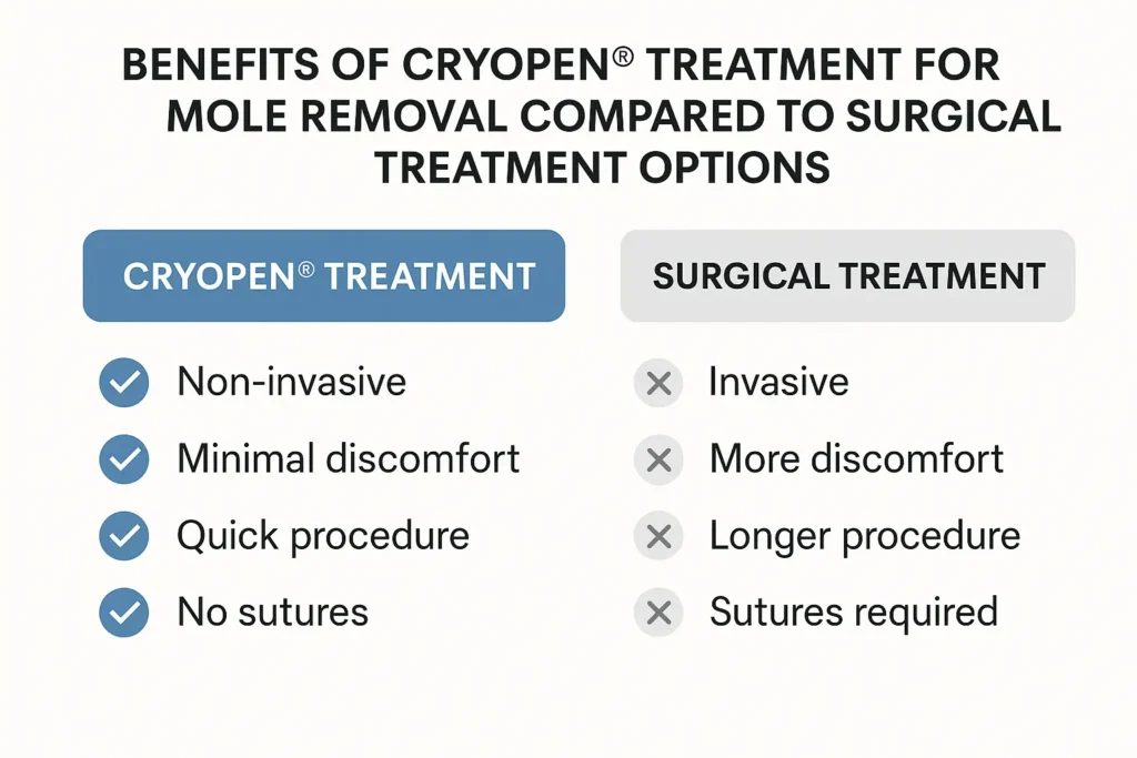 Table to show the benefits of getting moles removed Banstead from LA LIPO