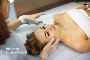 Woman having Hi-Fu to reduce wrinkles Banstead.