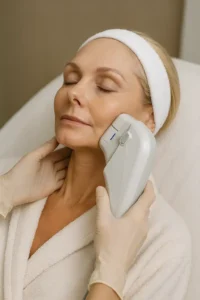 Woman receiving HIFU non surgical facelift treatment Banstead