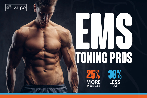 Graphic of man with toned body showing the benefits of LA-EMS Body Sculpting Banstead treatment