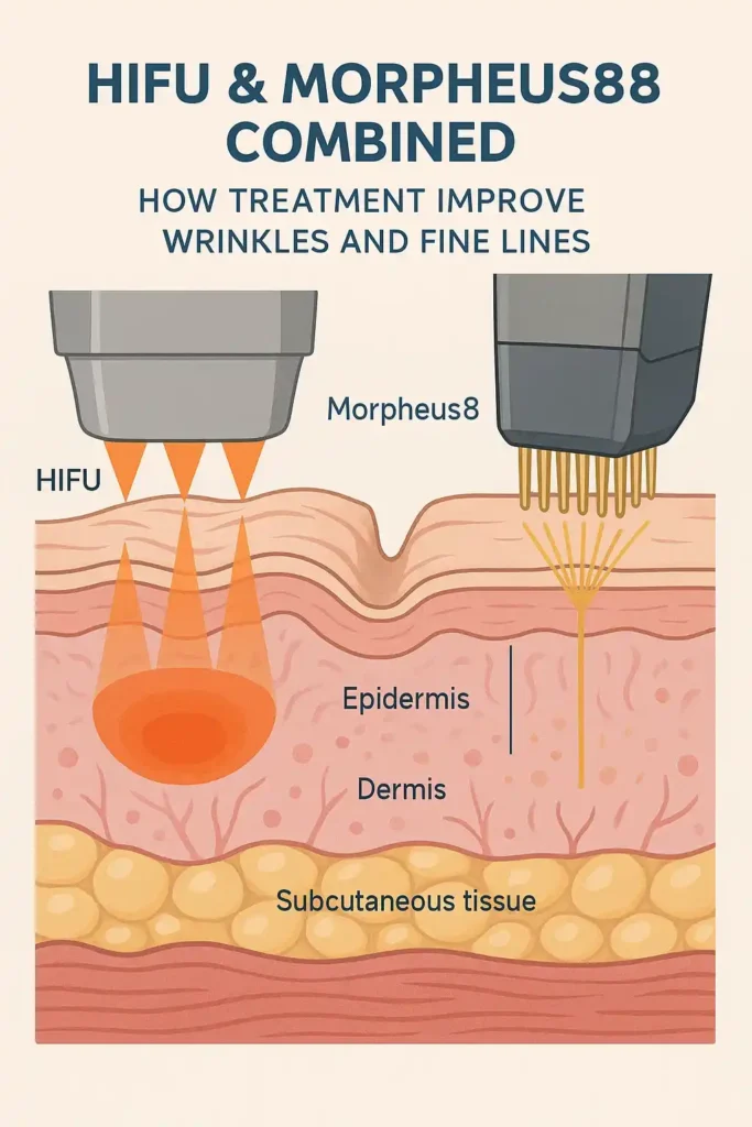 Diagram showing HIFU & Morpeus8 Banstead and the benefits for reduction in wrinkles and fine lines