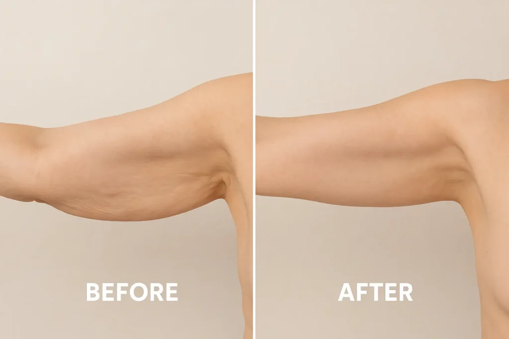 Picture of LA LIPO Banstead before and after results of skin tightening treatment on the upper arms.